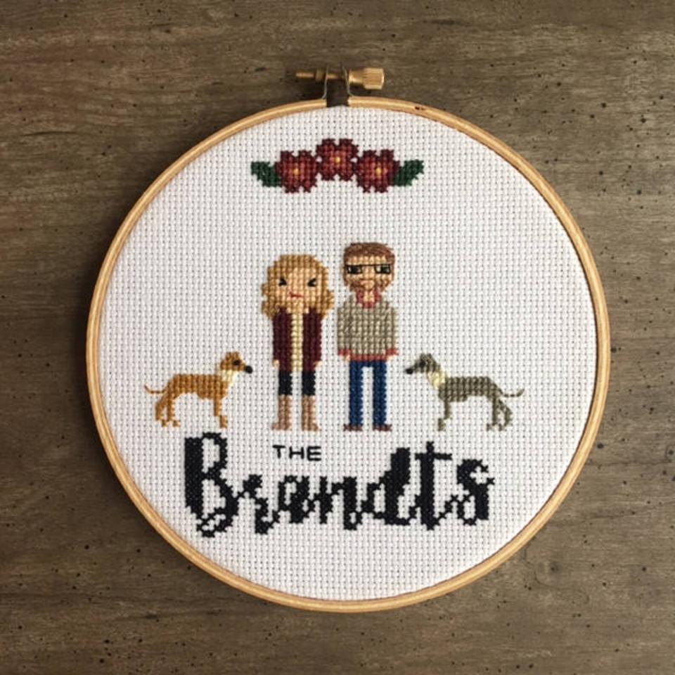 Find this custom cross-stitch family portrait for $52 on <a href="https://fave.co/3be5VuT" target="_blank" rel="noopener noreferrer">Etsy</a>.