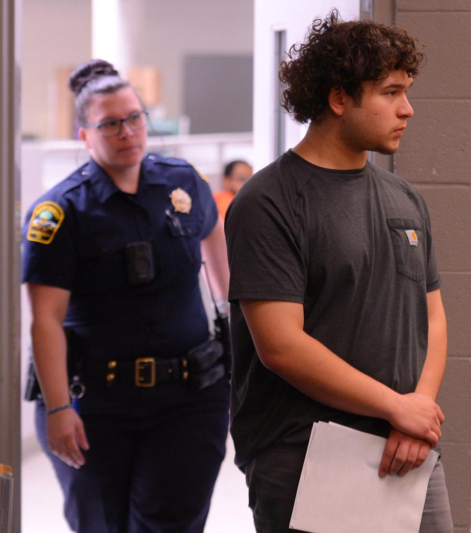 Caleb Kennedy, shown here during a magistrate court session in Spartanburg, Feb. 9, is charged with felony DUI resulting in the death of Larry Parris, 54, at his home near Pacolet Feb. 8. A bond hearing has been set for Thursday, April 28.