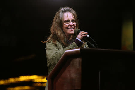 Sally Field speaks at a protest against U.S. President-elect Donald Trump outside the Trump International Hotel in New York City, U.S. January 19, 2017. REUTERS/Stephanie Keith