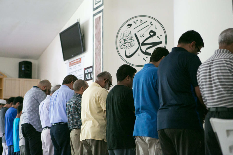 Worshippers gather at the Islamic Society of Delaware for prayer service in 2016.