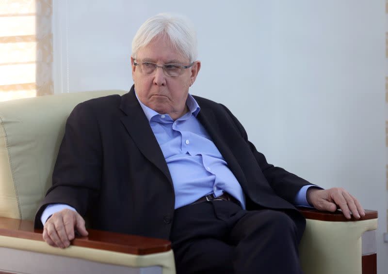 FILE PHOTO:United Nations Special Envoy to Yemen Griffiths, looks on during his visit, in Marib