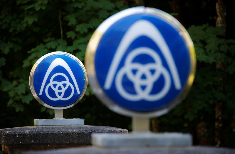 Logo of German steelmaker ThyssenKrupp at Haus Rheinberg near Lorch