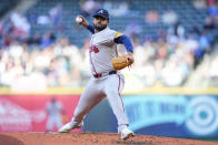 Atlanta Braves starting pitcher Reynaldo López throws against the Seattle Mariners during the second inning of a baseball game Tuesday, April 30, 2024, in Seattle. (AP Photo/Lindsey Wasson)