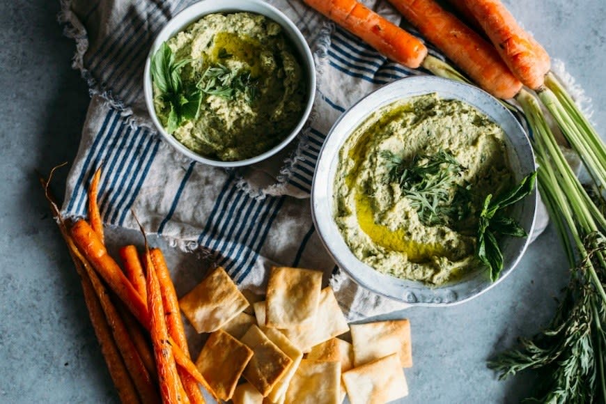 Carrot Top Pesto Hummus from The Almond Eater