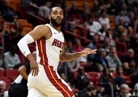 FILE PHOTO: Jan 30, 2019; Miami, FL, USA; Miami Heat guard Wayne Ellington (2) reacts after making a three point basket against the Chicago Bulls during the first half at American Airlines Arena. Mandatory Credit: Steve Mitchell-USA TODAY Sports