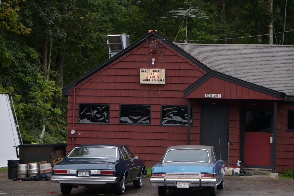 A large movie reflector is visible at left adding light to the side of the B-Man's 140 Tavern in Sterling in September.