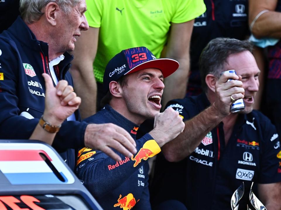 Race winner Max Verstappen celebrates (Getty)