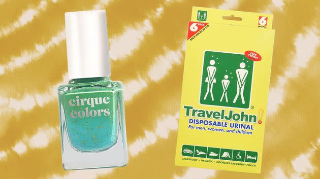 Cirque Colors mood nail polish and TravelJohn disposable urinals.