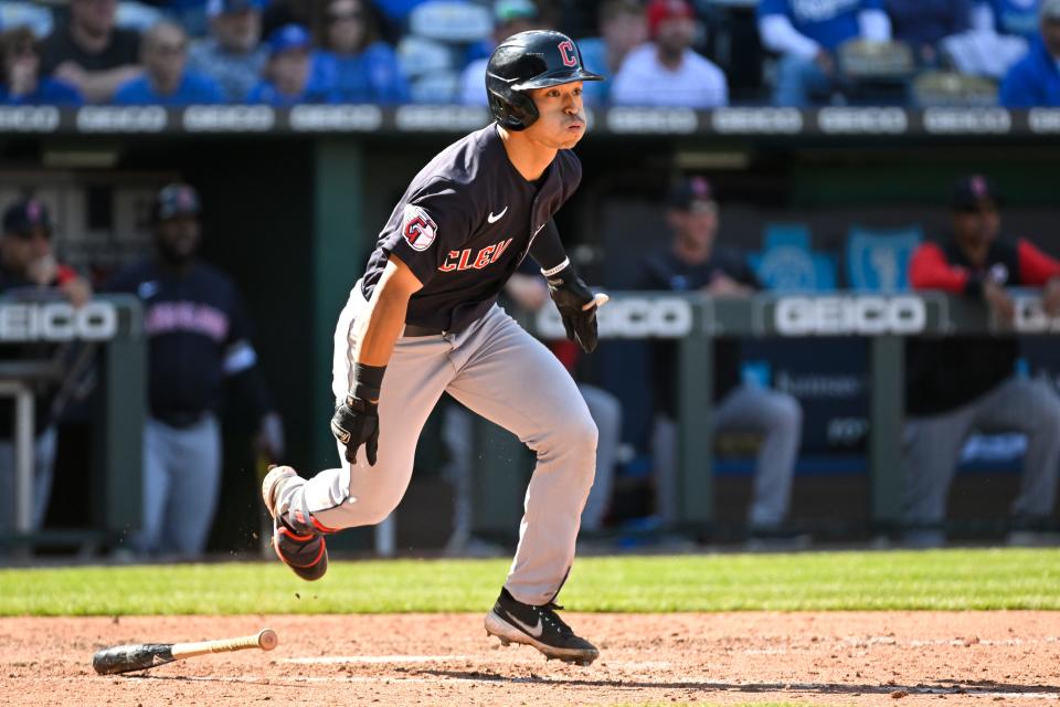 In his first at-bat after misplaying a fly ball, Guardians rookie outfielder laced a three-run triple into the right-field corner in a 10-7 win over the Kansas City Royals on Monday.