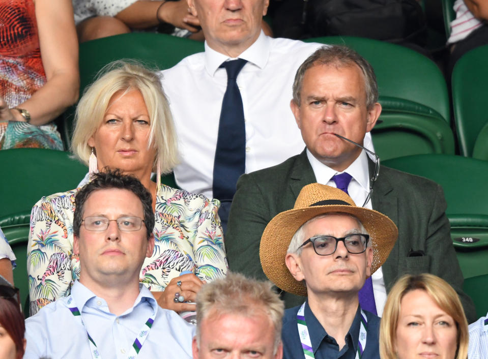 LONDON, ENGLAND - JULY 09: Lulu Williams and Hugh Bonneville attend day seven of the Wimbledon Tennis Championships at the All England Lawn Tennis and Croquet Club on July 9, 2018 in London, England. (Photo by Karwai Tang/WireImage )