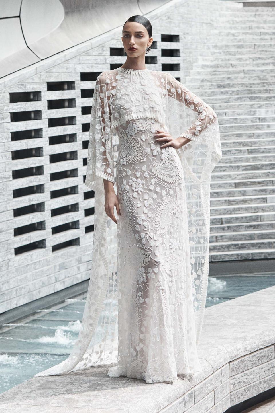 From over-the-top feathers to breezy caftans, these are the trends defining Fall 2019 bridal.