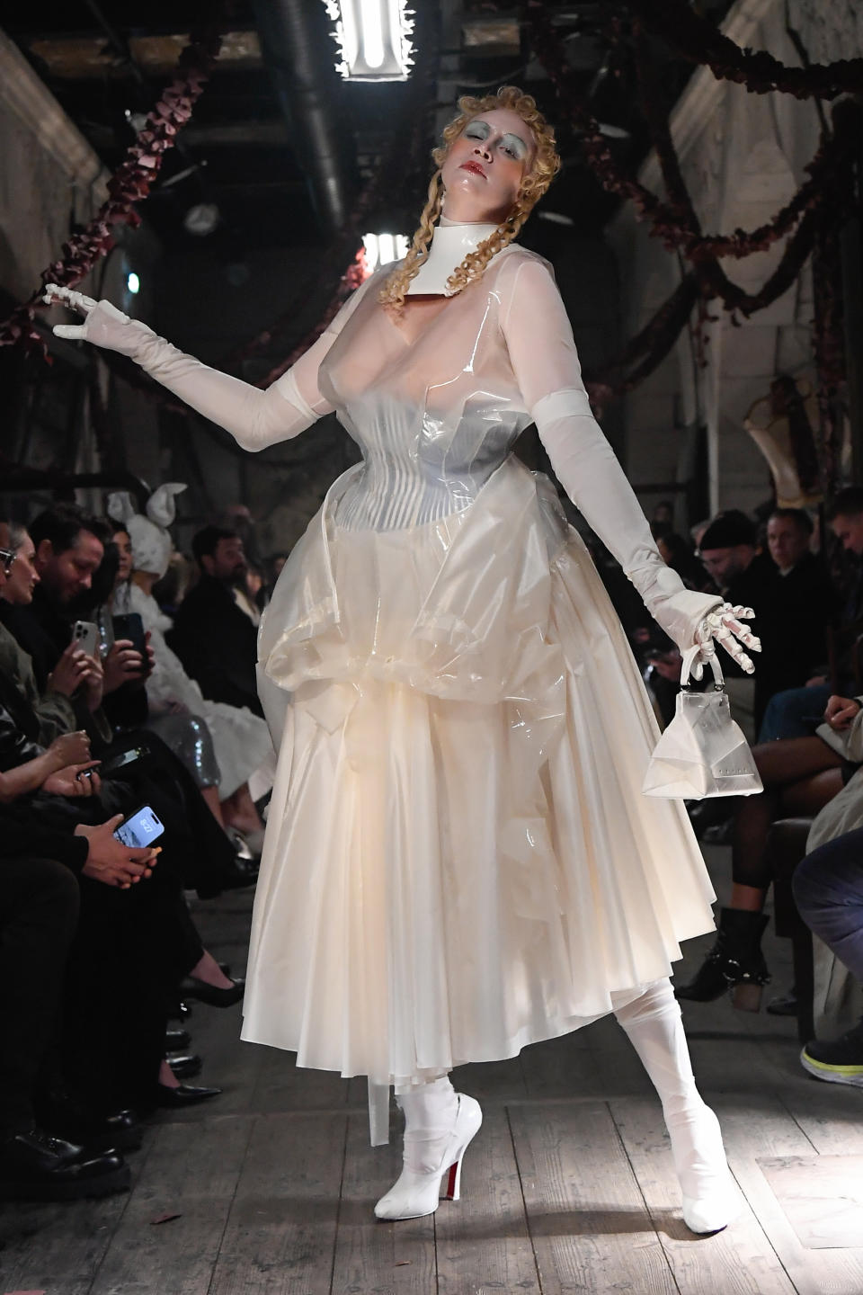 Gwendoline Christie modeling, Maison Margiela, spring 2024, paris fashion week, runway, john galliano, whatever happened to baby jane