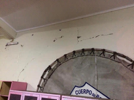 The interior of a fire station is seen damaged after an earthquake in Coquimbo, Chile January 19, 2019. REUTERS/Patricio Ignacio Silva Caceres/Tercera Compania Cuerpo de Bomberos de Coquimbo