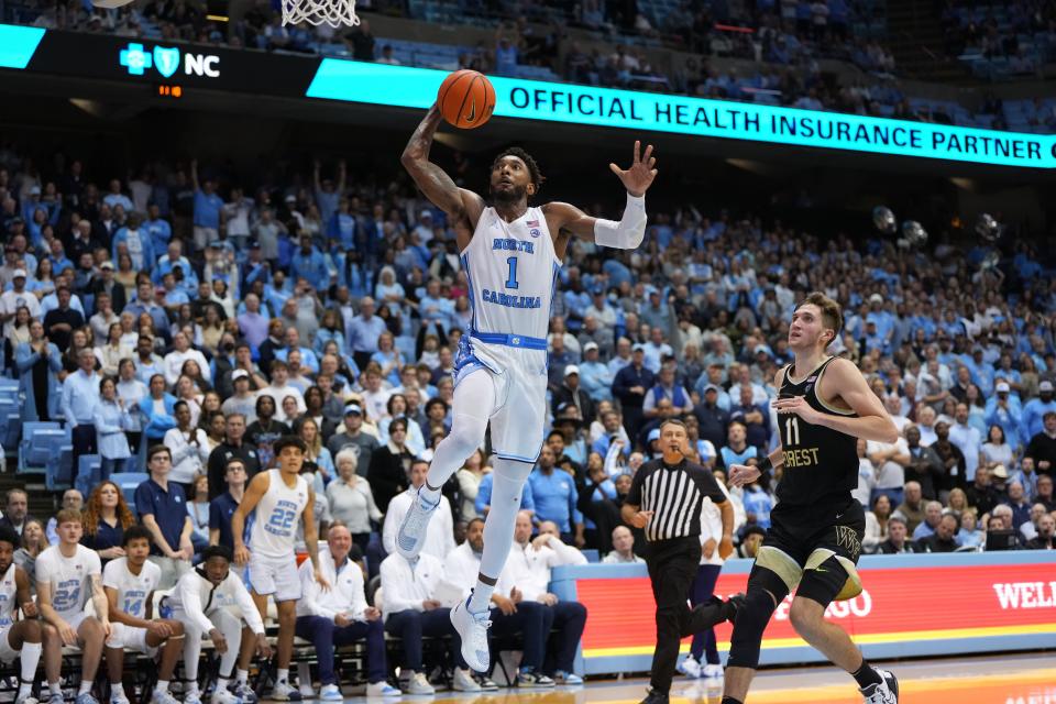 UNC's Leaky Black (1) scored a career-high 18 points in the Tar Heels' win against Wake Forest.