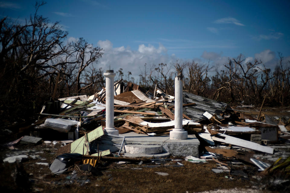 The portico of a house destroyed by Hurricane Dorian is the only thing that remains of the structure, destroyed by Hurricane Dorian, in High Rock, Grand Bahama, Bahamas, Sept. 5, 2019. | Ramon Espinosa—AP