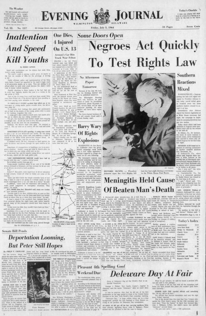 Front page of the Evening Journal from July 3, 1964.