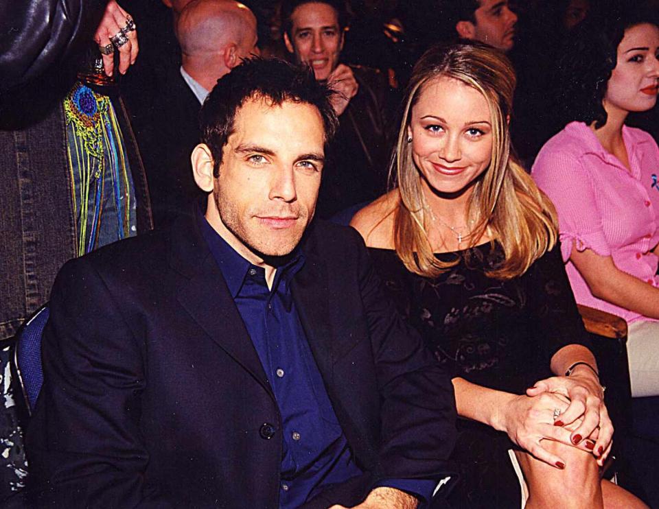 Ben Stiller & Christine Taylor during The 1999 MTV Movie Awards at Barker Hanger in Santa Monica, California, United States