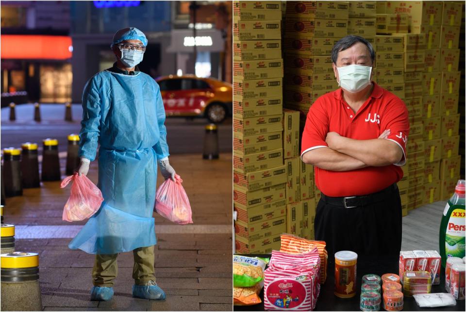 穿梭西門町送街友物資的張獻忠（左圖）、幫萬華疫區打擊飢餓的老里長方荷生（右圖）。
