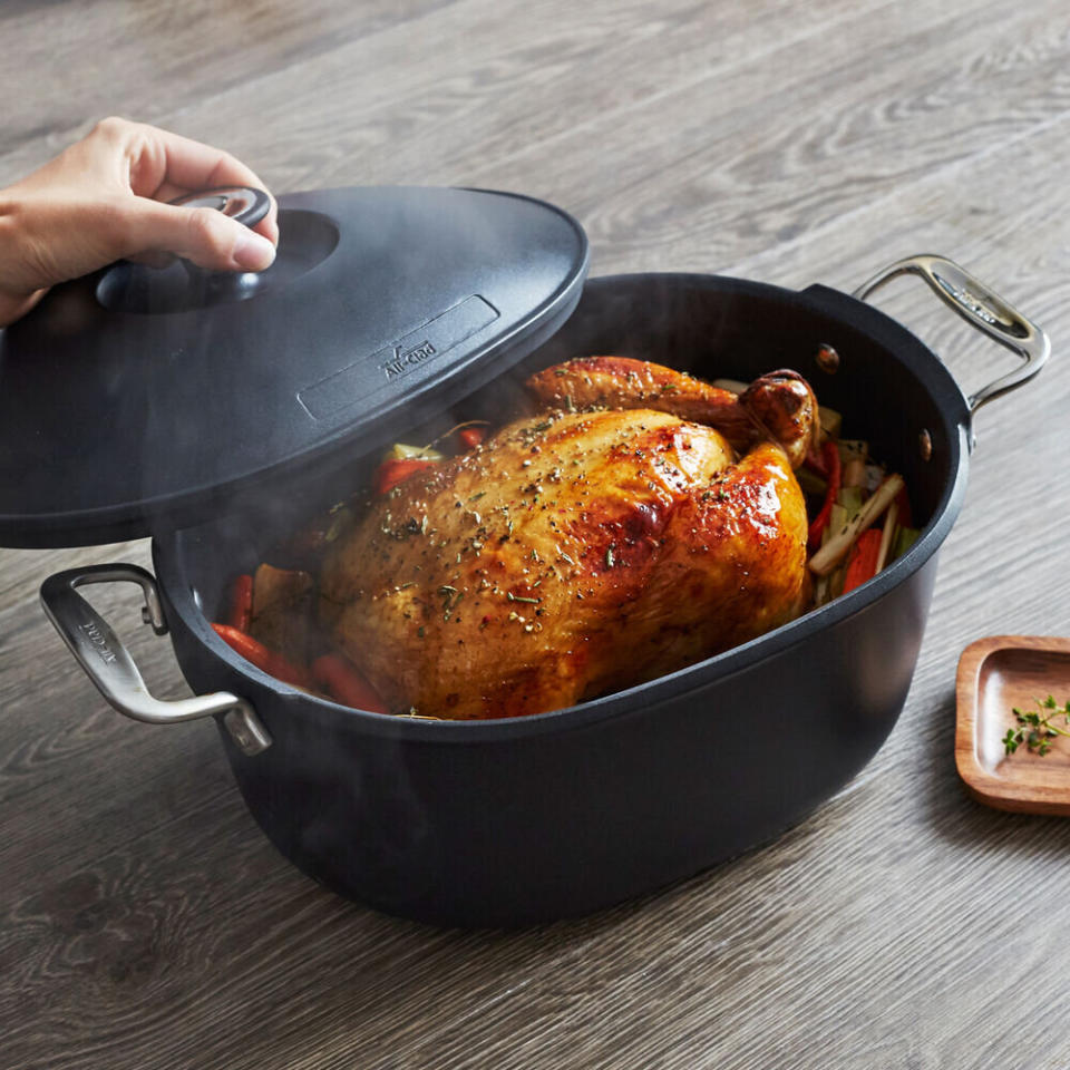 This Dutch oven will be able to handle everything from slow-cooked chili to stewing carrots and parsnips. This domed lid is designed to keep in moisture and the non-stick coating can help with browning. <a href="https://fave.co/38RE9Gd" target="_blank" rel="noopener noreferrer">Originally $220, get it now for $150 at Sur La Table</a>. 