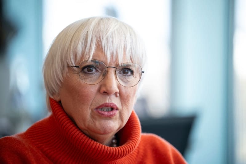 Claudia Roth, Minister of State for Culture and the Media, gives an interview in her office in the Chancellery. Roth believes she has made an impact on federal culture and media policy since taking office in December 2021 in the three-party coalition led by Chancellor Olaf Scholz. Hannes Albert/dpa