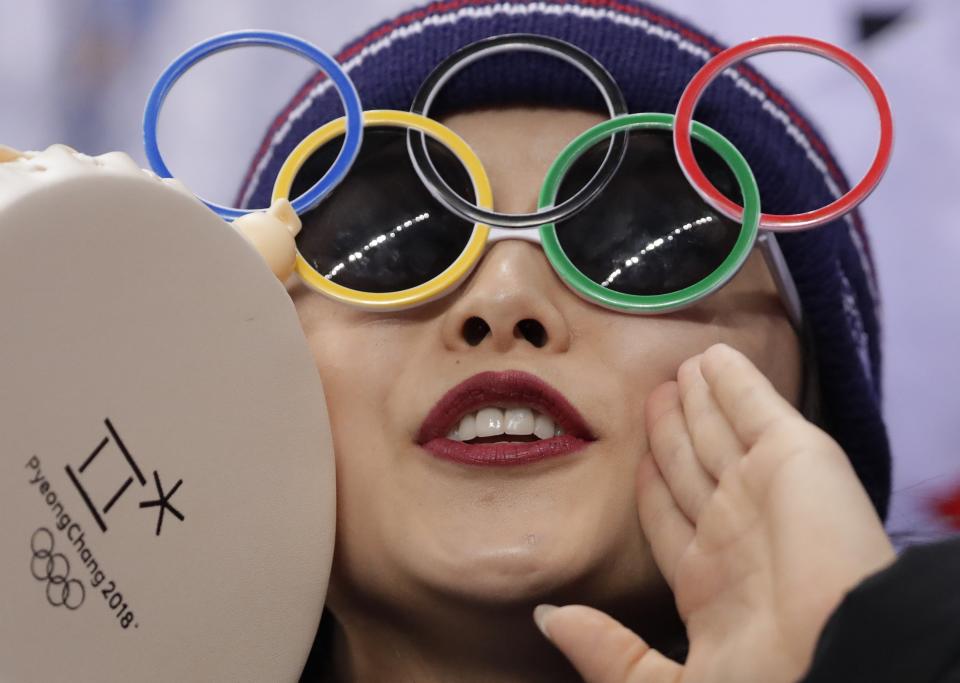 <p>Teammate of Choi Dabin, of South Korea cheers her on during in the ladies single figure skating short program in the Gangneung Ice Arena at the 2018 Winter Olympics in Gangneung, South Korea, Sunday, Feb. 11, 2018. (AP Photo/Julie Jacobson) </p>