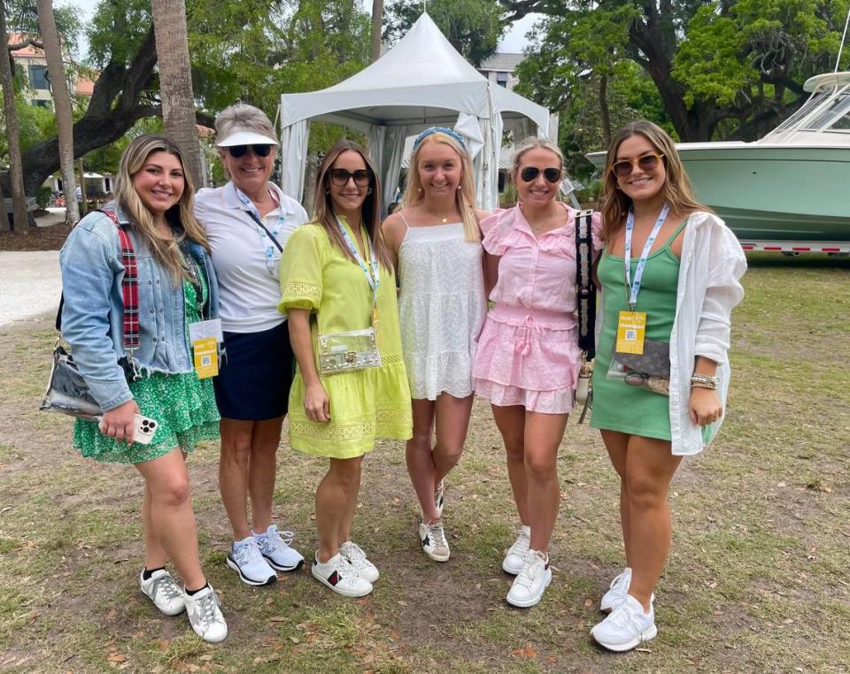 Ariana Lopez, Kris Stevely, Anna Kendrick, Ava Kendrick, Mia Huiss and Cassie Rosica all pose for a photo outside of the RBC Heritage tournament.