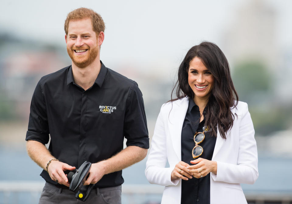 SYDNEY, AUSTRALIA - OCTOBER 20:  Prince Harry, Duke of Sussex and Meghan, Duchess of Sussex attend the Jaguar Land Rover Driving Challenge at the Invictus Games on October 20, 2018 in Sydney, Australia. The Duke and Duchess of Sussex are on their official 16-day Autumn tour visiting cities in Australia, Fiji, Tonga and New Zealand.  (Photo by Samir Hussein/Samir Hussein/WireImage)