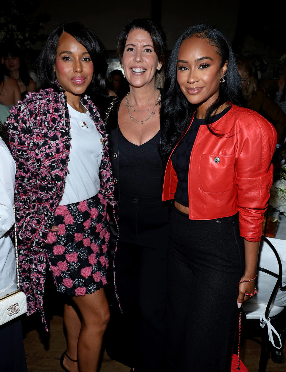 NEW YORK, NEW YORK - JUNE 07: (L-R) Kerry Washington, Patty Jenkins and A.V. Rockwell, wearing CHANEL, attend the CHANEL Tribeca Festival Women's Lunch to celebrate the THROUGH HER LENS Program at The Greenwich Hotel on June 07, 2024 in New York City.  (Photo by Dimitrios Kambouris/WireImage)