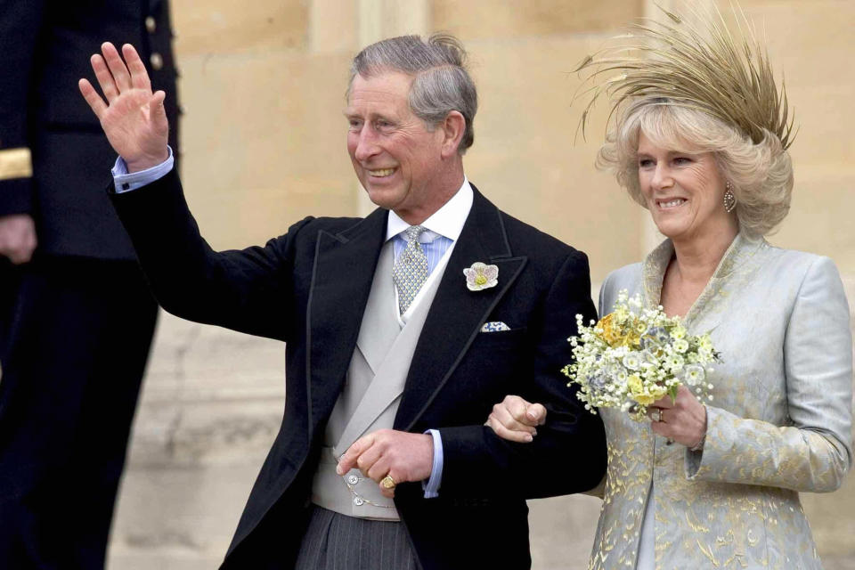 Prince Charles, the Prince of Wales, and Camilla the Duchess of Cornwall, leave St George's Chapel.   (Photo by Bob Collier - PA Images/PA Images via Getty Images)