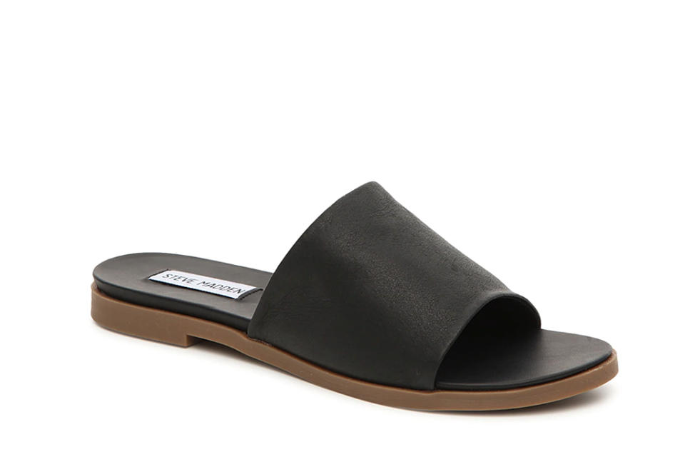 steve madden, leather slides, black sandals