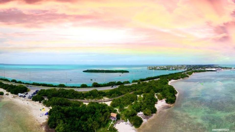 The highway leading to Florida Keys from above