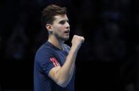 Britain Tennis - Barclays ATP World Tour Finals - O2 Arena, London - 15/11/16 Austria's Dominic Thiem celebrates winning his round robin match with France's Gael Monfils Reuters / Stefan Wermuth Livepic