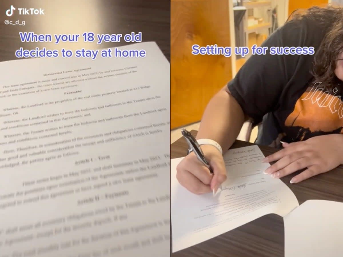 Mother requires her 18-year-old daughter to sign lease to continue living at home (TikTok / @c_d_g)