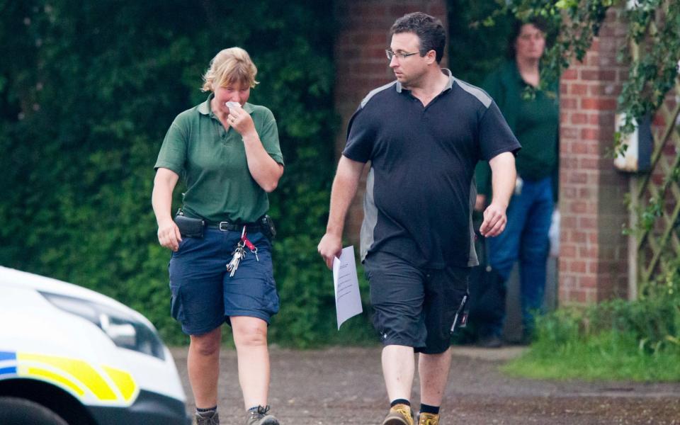 Members of staff at Hamerton Zoo in Cambridgeshire leave after a keeper died in a tiger incident - Credit: Terry Harris/Bav Media