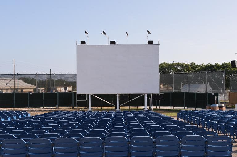 This photo reviewed by the US military and made during an escorted visit shows the open air cinema at Guantanamo Bay US Naval Base, Cuba, April 9, 2014