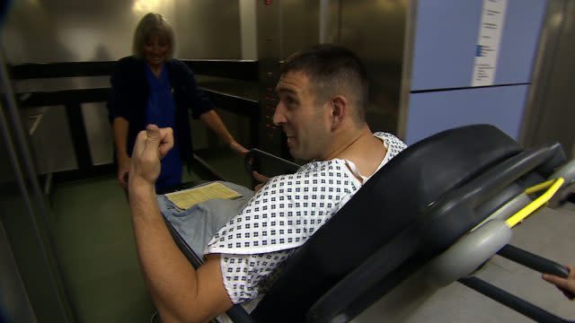 Lance Bombardier Ben Parkinson, the most seriously injured British soldier to survive an attack in Afghanistan, on route to surgery which he is hoping will help him achieve his dream of walking again