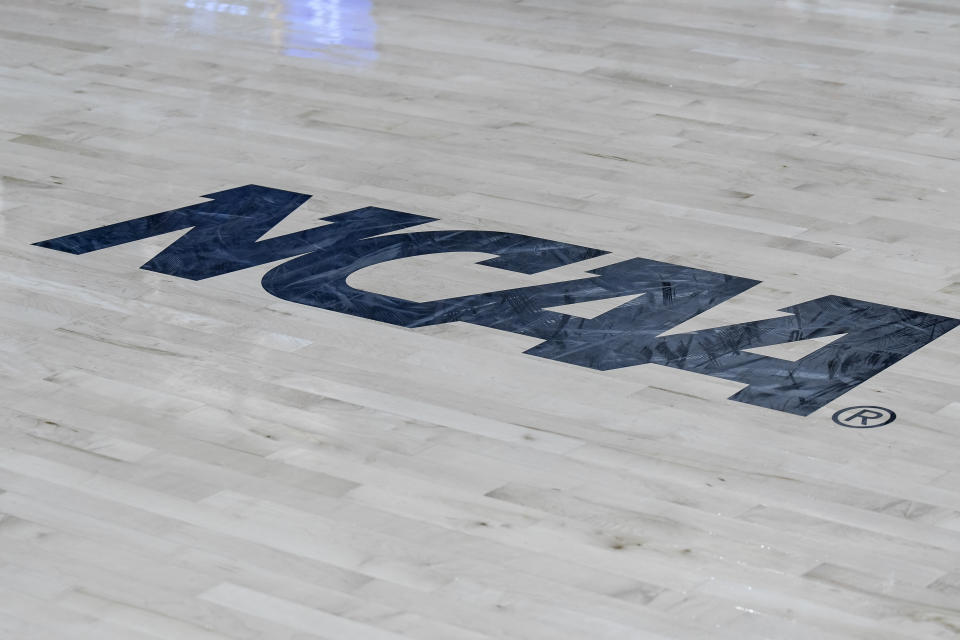RALEIGH, NC - MARCH 25:  NCAA logo during the 2019 Div 1 Championship - Second Round college basketball game between the Kentucky Wildcats and the NC State Wolfpack on March 25, 2019 at Reynolds Coliseum in Raleigh, NC. (Photo by Michael Berg/Icon Sportswire via Getty Images)