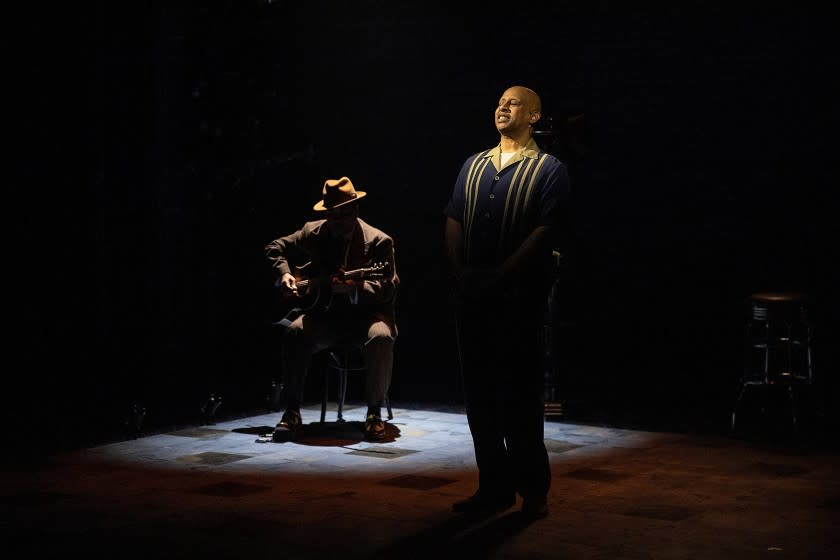 Ruben Santiago-Hudson with guitarist Chris Thomas King perform a dress rehearsal of Lackawanna Blues at the Mark Taper Forum.