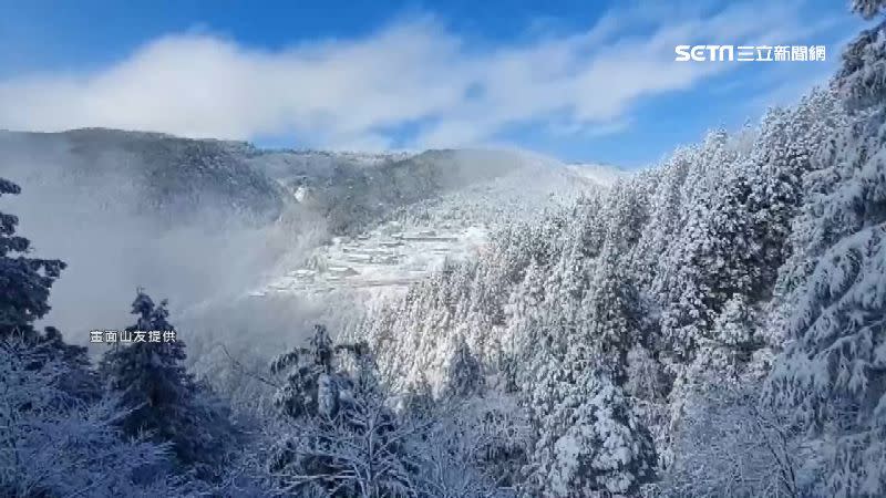 太平山雪景灑下陽光。（圖／山友提供）