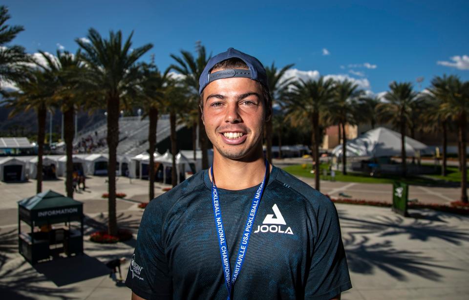 Professional pickleball player Ben Johns poses for a photo during the USA Pickleball National Championships at the Indian Wells Tennis Garden in Indian Wells, Calif., Wednesday, Nov. 9, 2022. 