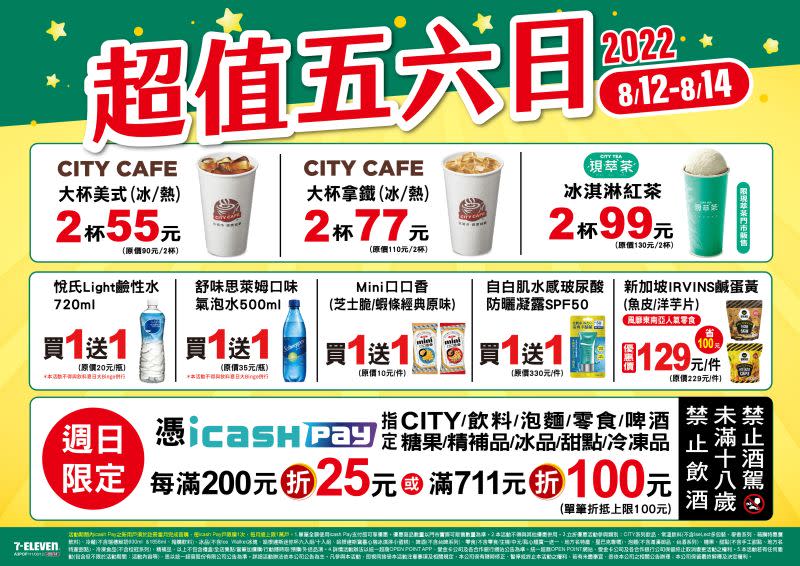 ▲7-11實體門市在8月12日至8月14日推出「超值五六日」。（圖／7-ELEVEN提供）