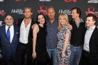 Producer Leslie Greif, actors Matt Barr, Jena Malone, Kevin Costner, Lindsay Pulsipher, Bill Paxton and Noel Fisher arrive at The Hollywood Reporter & The History Channel Screening Of 'Hatfields & McCoys' at Milk Studios on May 21, 2012 in Hollywood, California. (Photo by Kevin Winter/Getty Images)