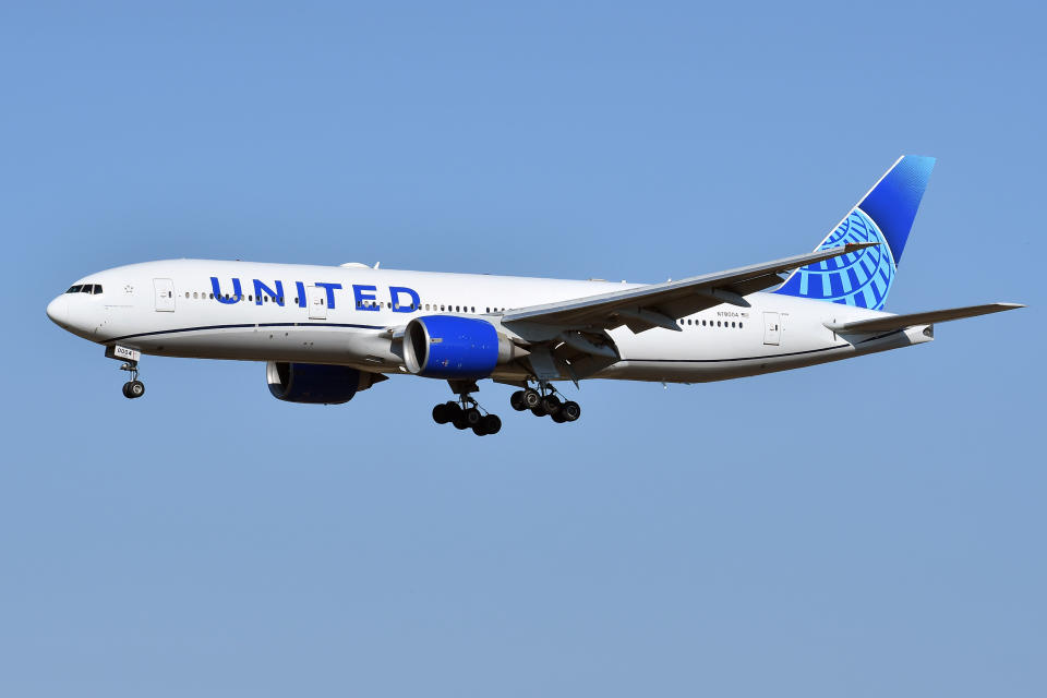 Boeing 777ER United Airlines. Aircraft to Fiumicino Leonardo da Vinci Airport. Fiumicino (Italy), July 14th, 2022 (Photo by Massimo Insabato/Archivio Massimo Insabato/Mondadori Portfolio via Getty Images)