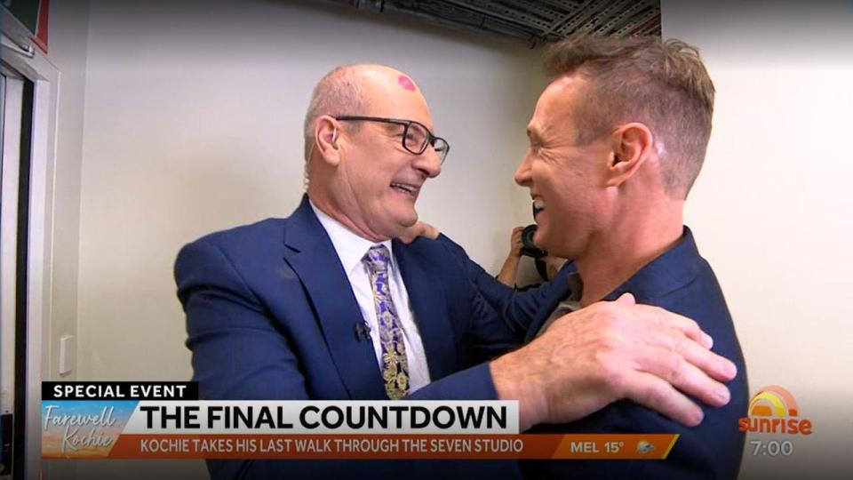 Kochie walked through a guard of honour as he returned for the 7 o'clock news bulletin. Photo: Seven