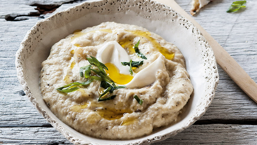 Charred Eggplant Dip with Olive Oil Quinoa Crackers