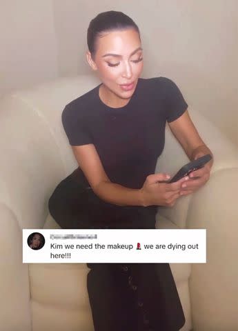 <p>Kim Kardashian/Instagram</p> Kim Kardashian reading her Instagram comments