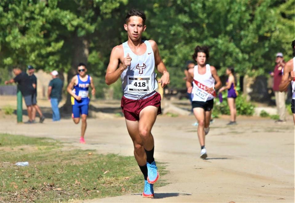 Matilda Torres High sophomore Hunter Hannah finished second in the small school varsity boys race at the 20th Golden Eagle Invitational at Woodward Park in Fresno. His time was 15:43.64.