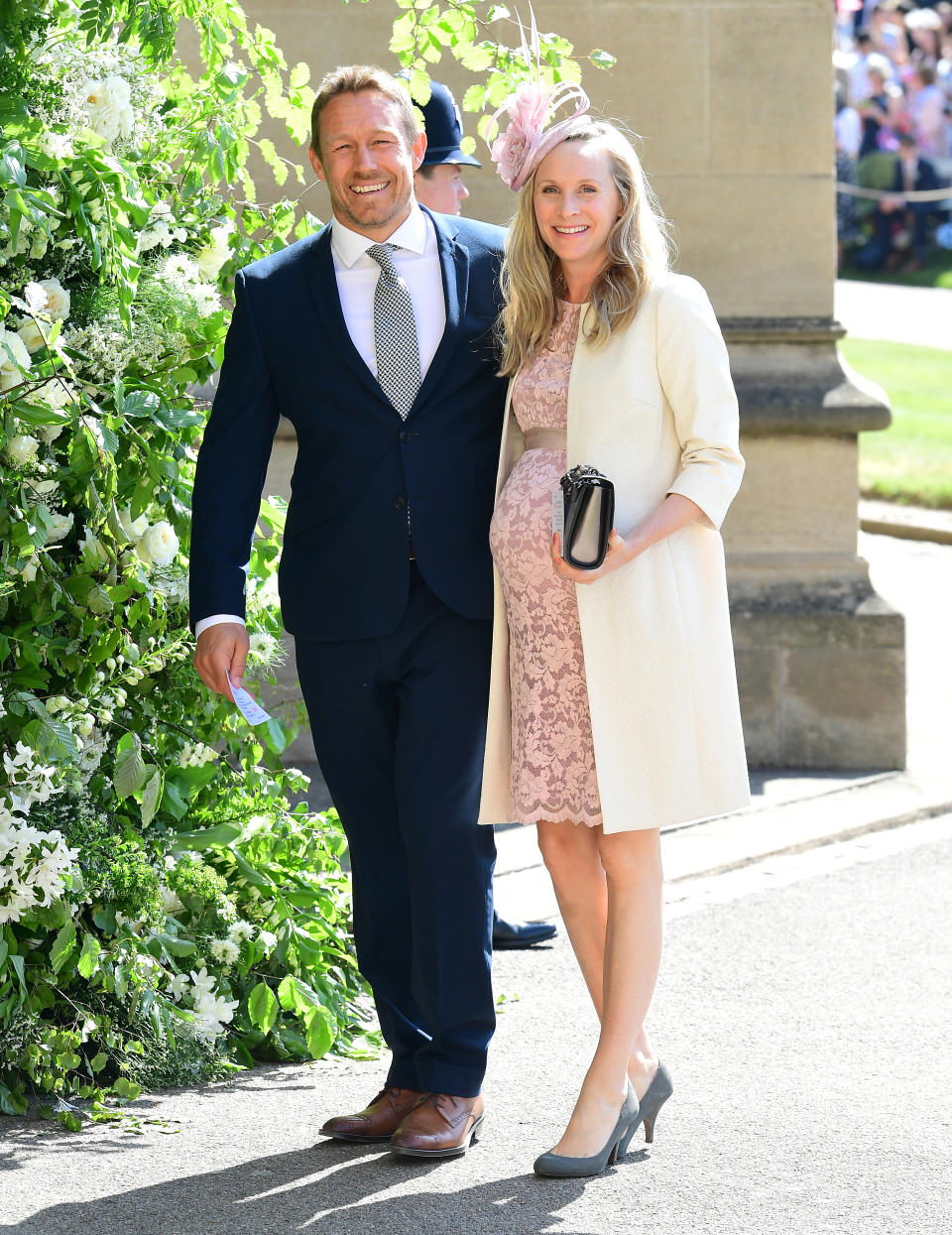 Jonny Wilkinson and Shelley Jenkins arrive at St George’s Chapel at Windsor Castle for the wedding of Meghan Markle and Prince Harry (Picture: PA)