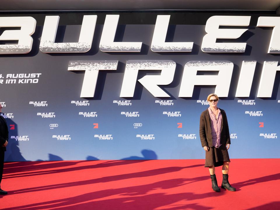 Brad Pitt in skirt at Bullet Train premiere