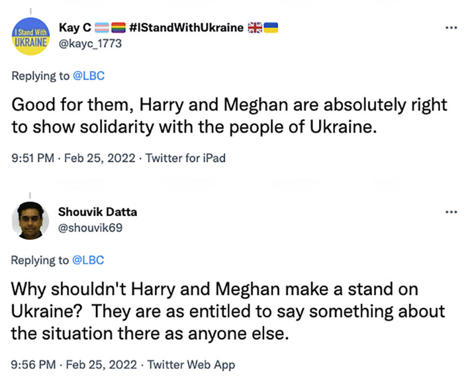 Harry and Meghan supportive tweets